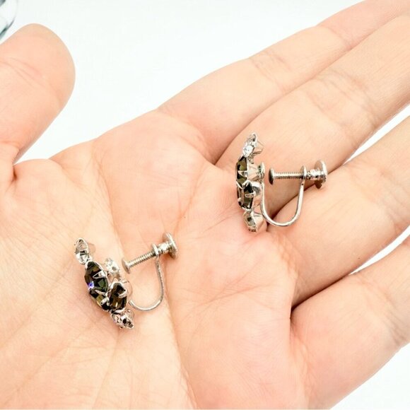Vintage Black and Silver Clear Crystal Screwback Earrings - Picture 6 of 6